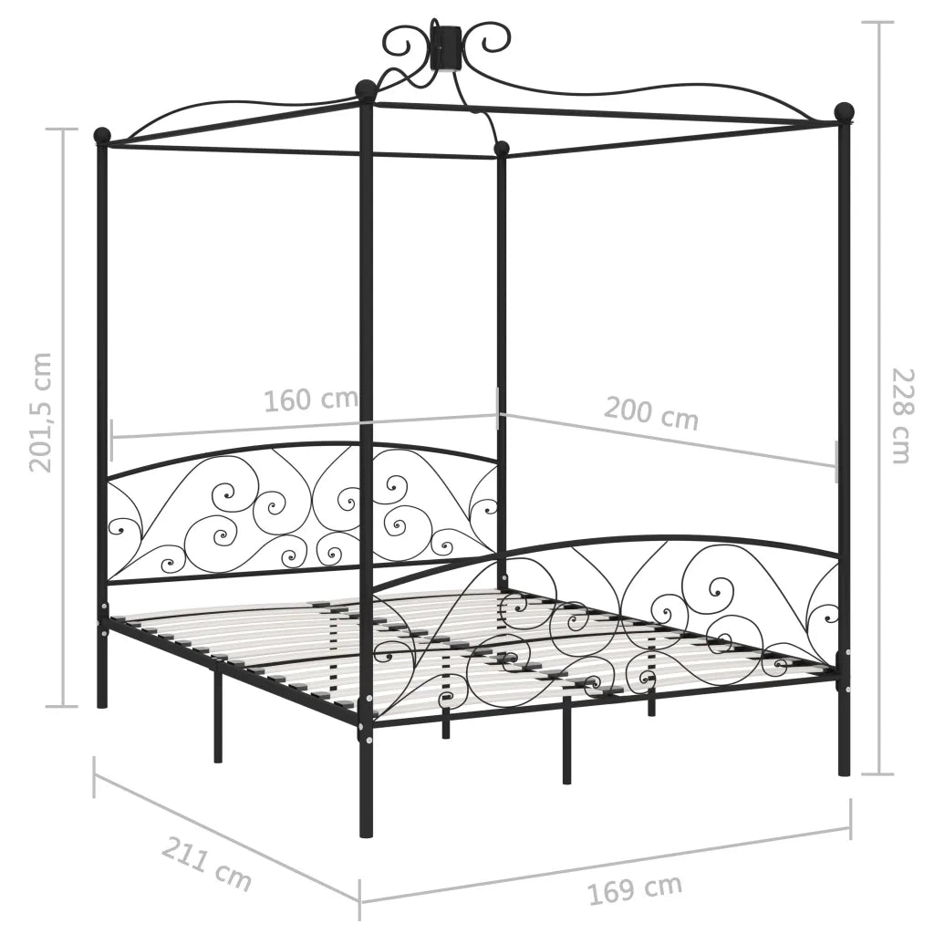 Letto matrimoniale | Letto per adulti | Letto a Baldacchino Nero in Metallo 160x200 cm