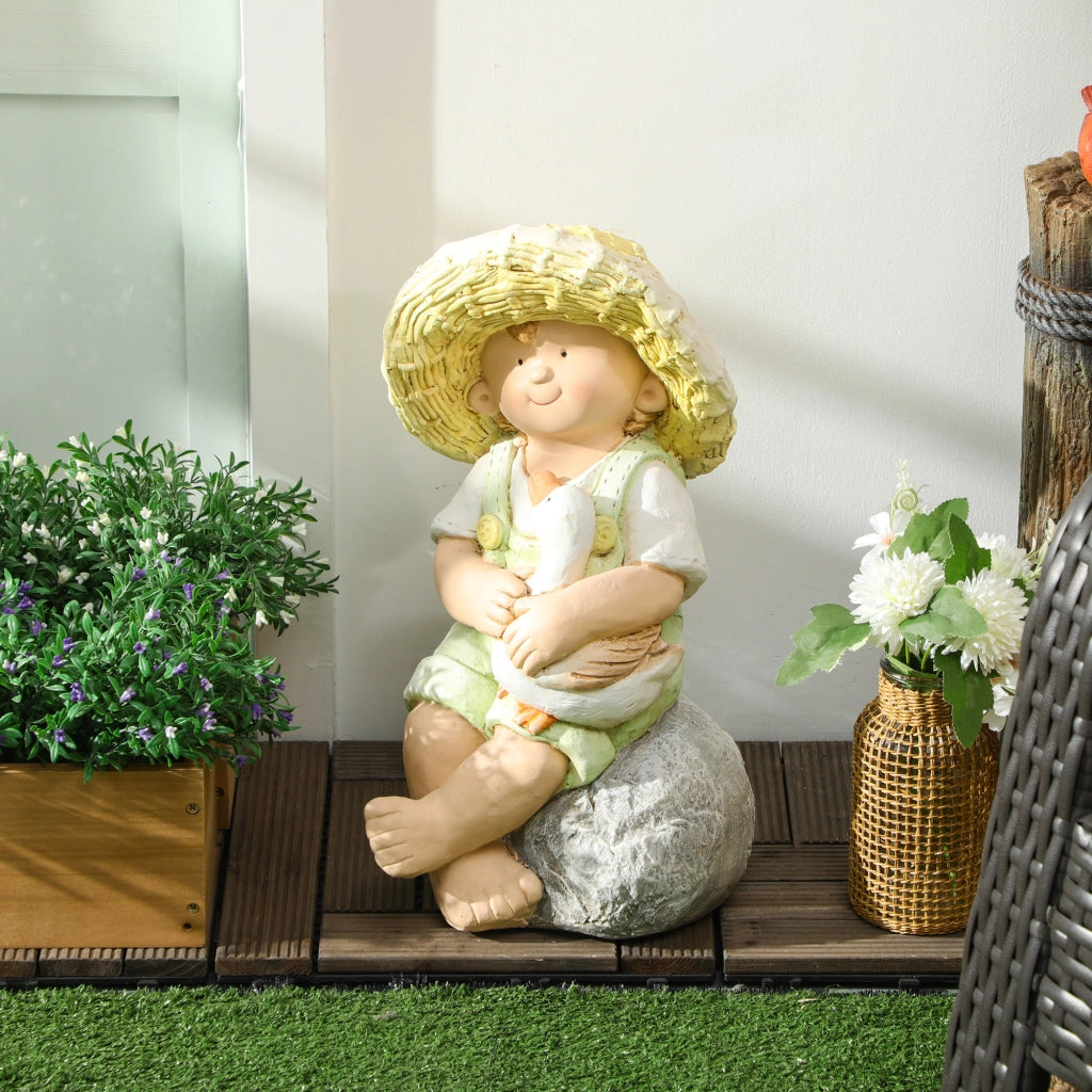 Statua da Giardino Ragazzo con Cappello di Paglia ¨C Zephmum ¨C 23.5x25x43 cm