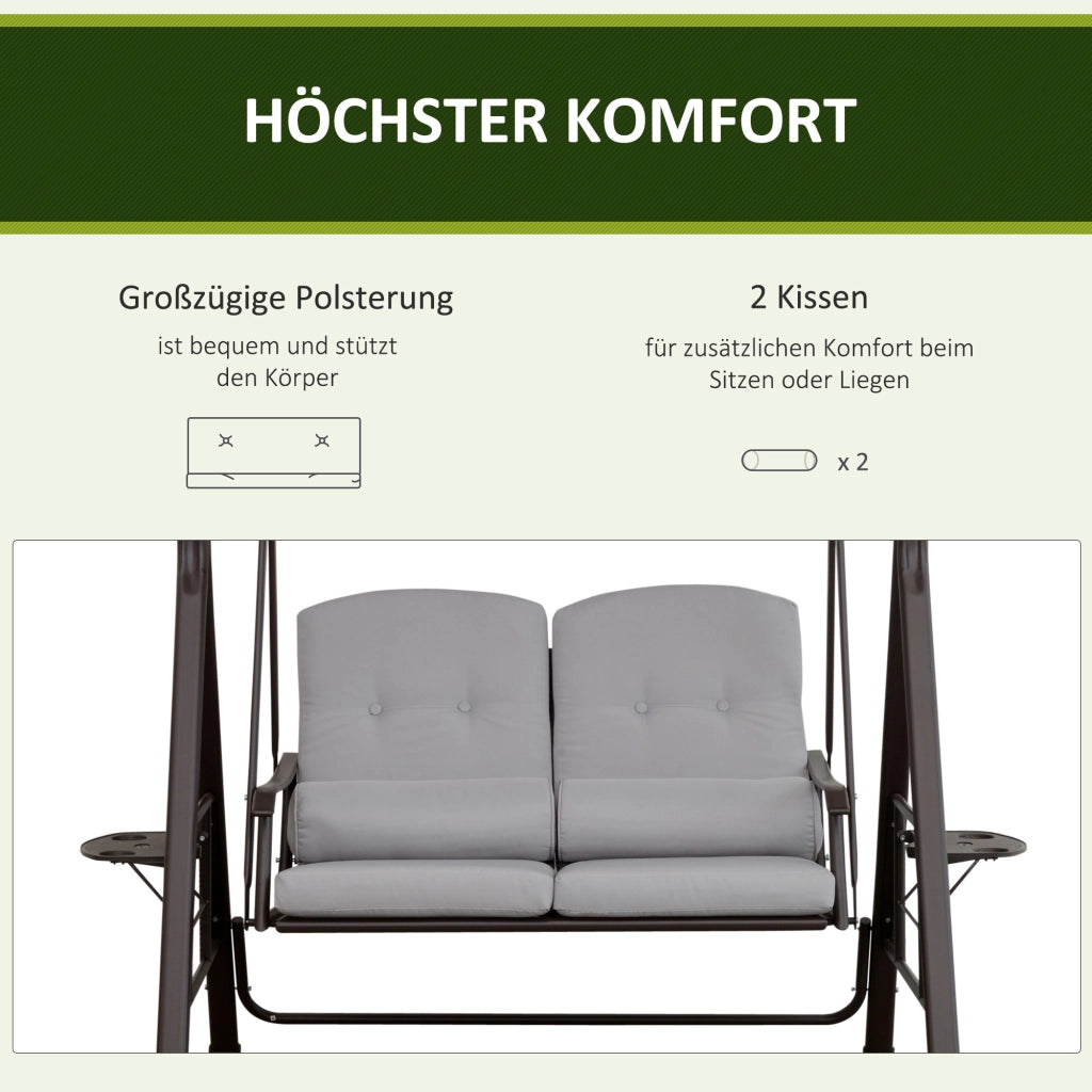 Divano a dondolo 2 posti con cuscini e tavolino ¨C zephmum ¨C Grigio Polyester 162x118x173 cm