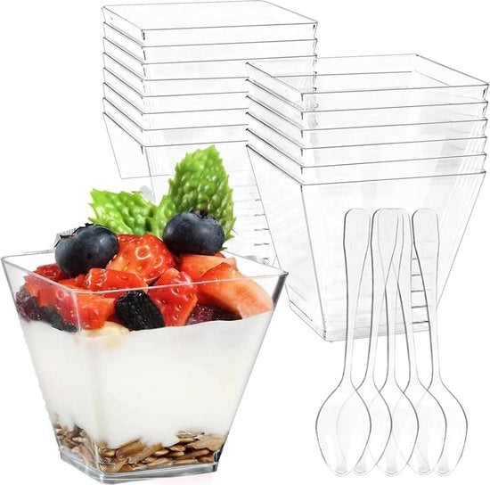 160 ml plastic dessertglazen con cucchiai - contenitori per dessert quadrati per mousse e pudding - dessert da assemblare per matrimoni e feste