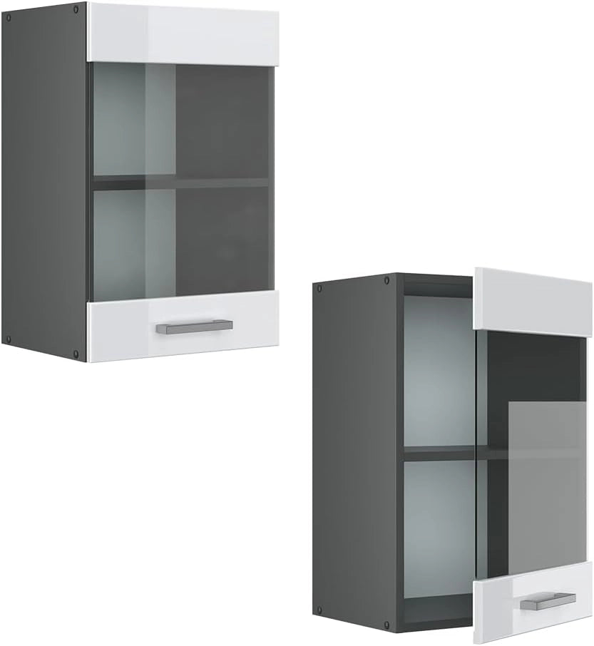 Mobile da cucina in vetro R-Line, Bianco lucido, 40 cm, per la libera combinazione all'interno di sistemi cucina modulari