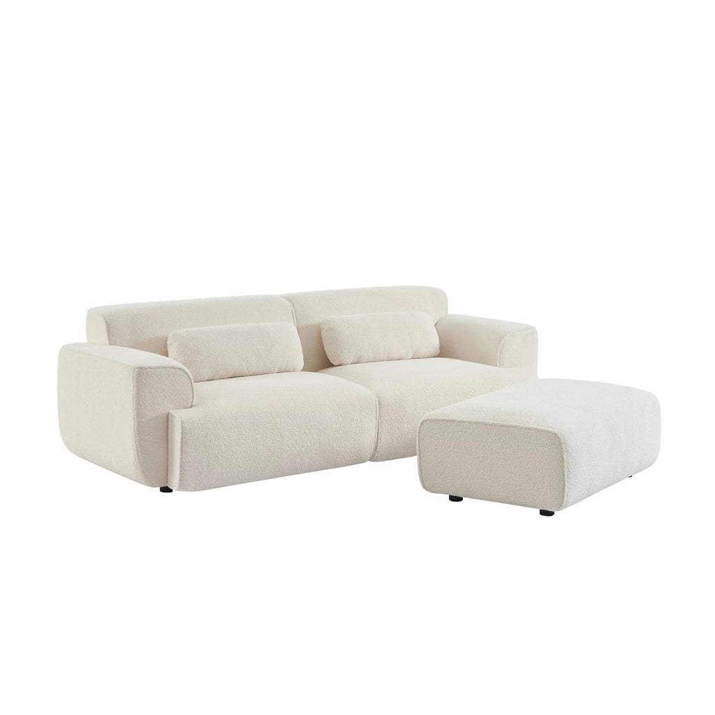 Poggiapiedi per divano wallas bouclé, 3 posti , crema
