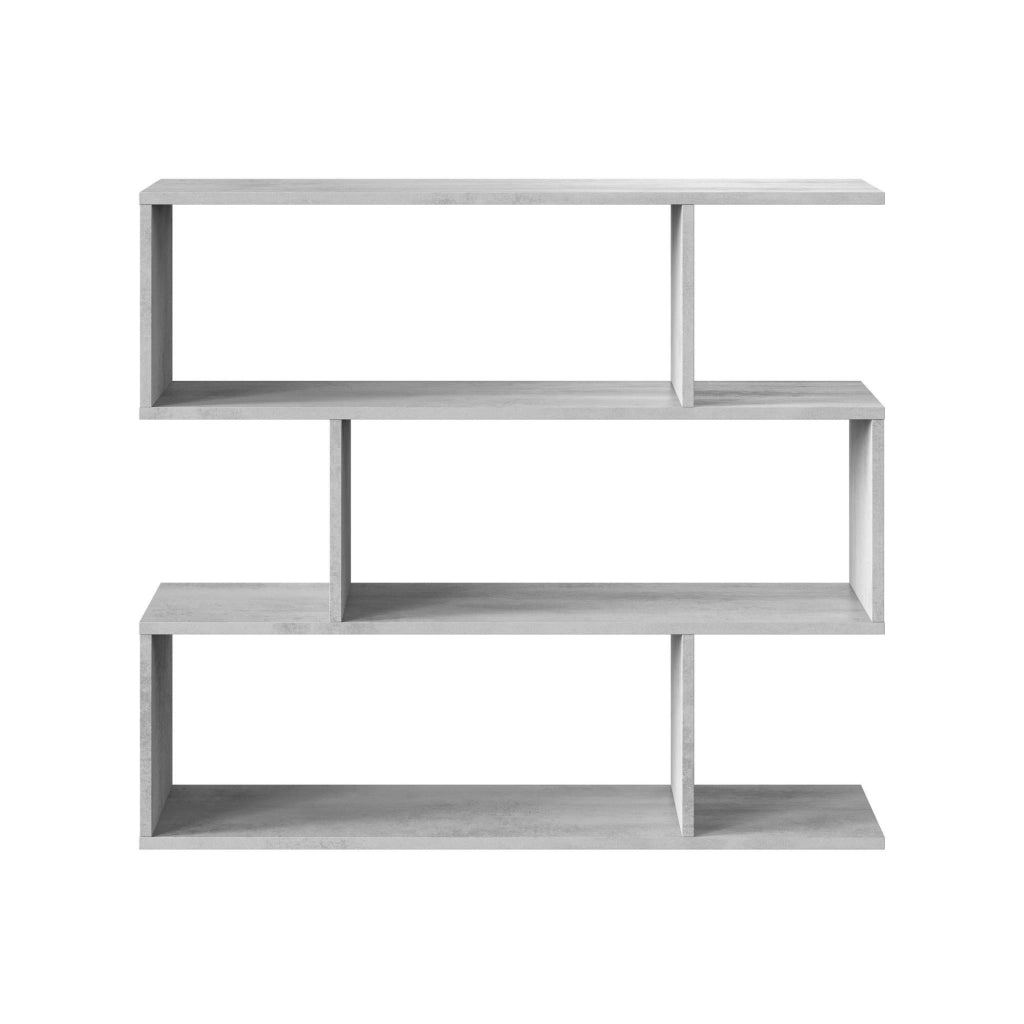 Libreria Amerigo, Mobile portalibri bassa bifacciale, Scaffale con tre scomparti, Scaffale moderno da ufficio, cm 110x24h97, Grigio cemento