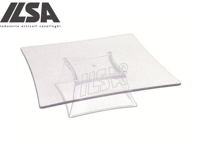 Alzata in policarbonato quadra trasparente con piede 25 x 25 cm
