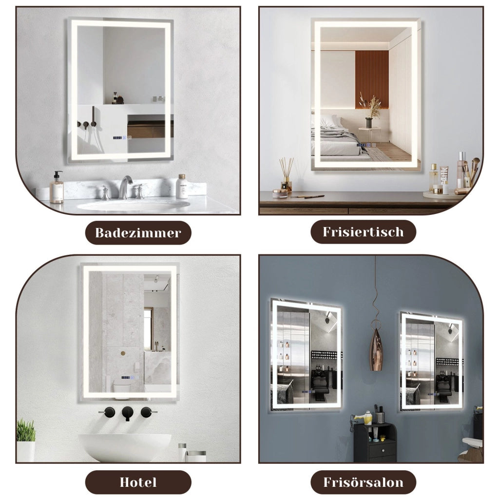 ZMH Specchio da bagno con illuminazione a LED Bagno con funzione touch Specchio da parete bianco