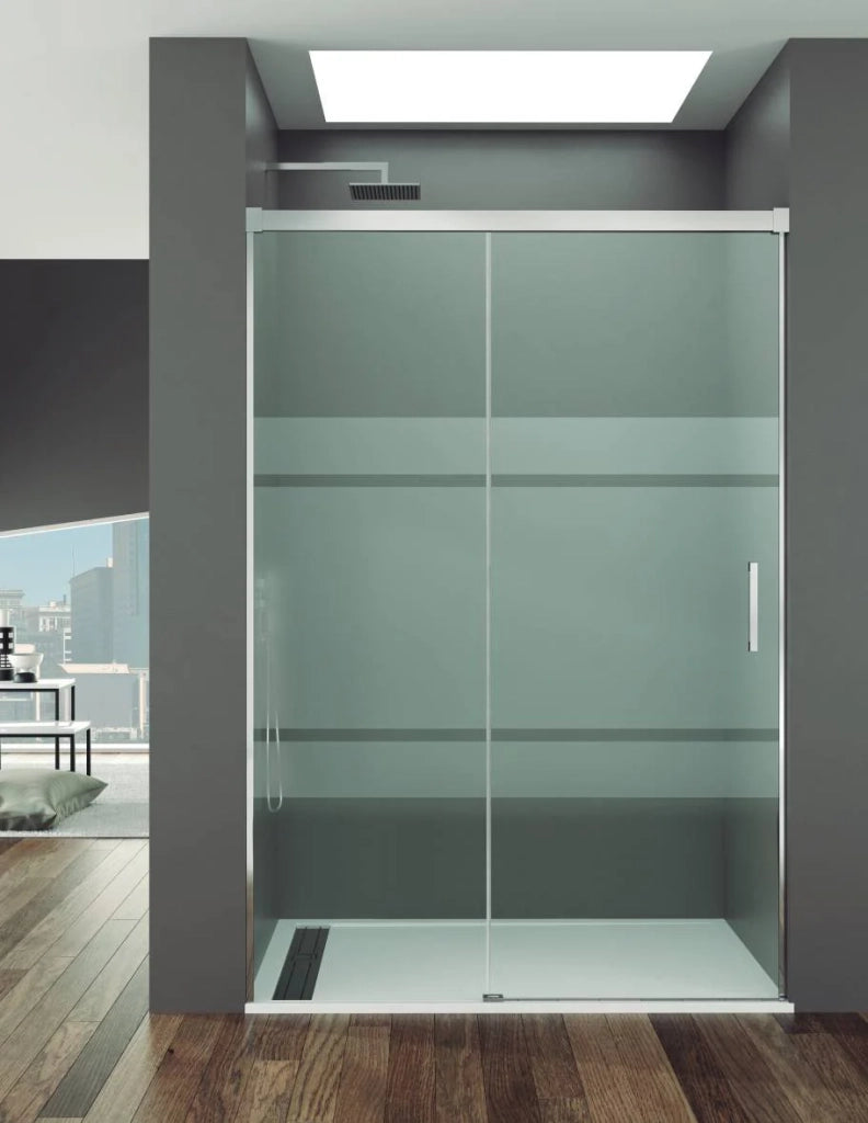 Porta doccia scorrevole 1+1 THALASSA (BASIC) 130 cm Profilo Cromo vetro serigrafato