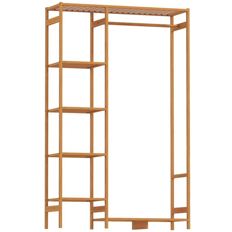 APPENDIABITI IN BAMB¨ CON SCAFFALE A 6 LIVELLI E BARRA ATTACCAPANNI, 90X30X145 CM, LEGNO NATURALE
