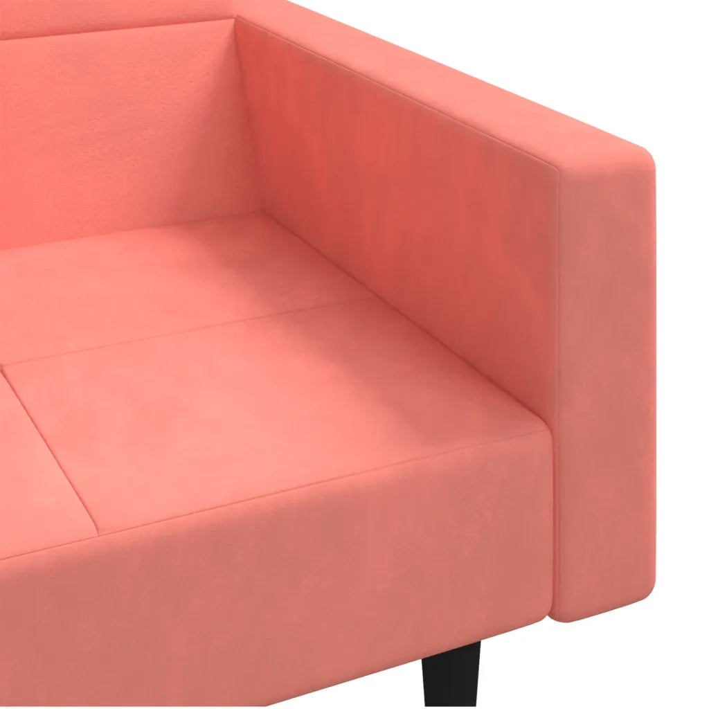 Divano Letto a 2 Posti con 2 Cuscini Rosa in Velluto