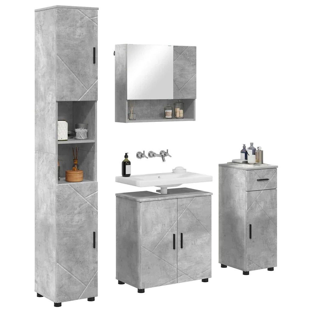 Set di mobili per il bagno con cassetto 4 pcs Grigio cemento