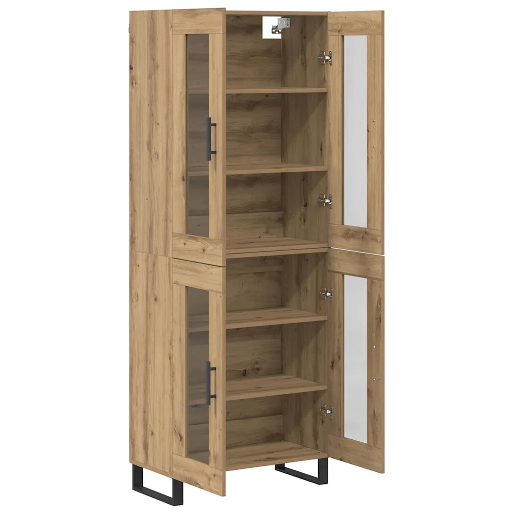 Credenza 2 pcs Rovere artigianale Legno Stratificato e Vetro