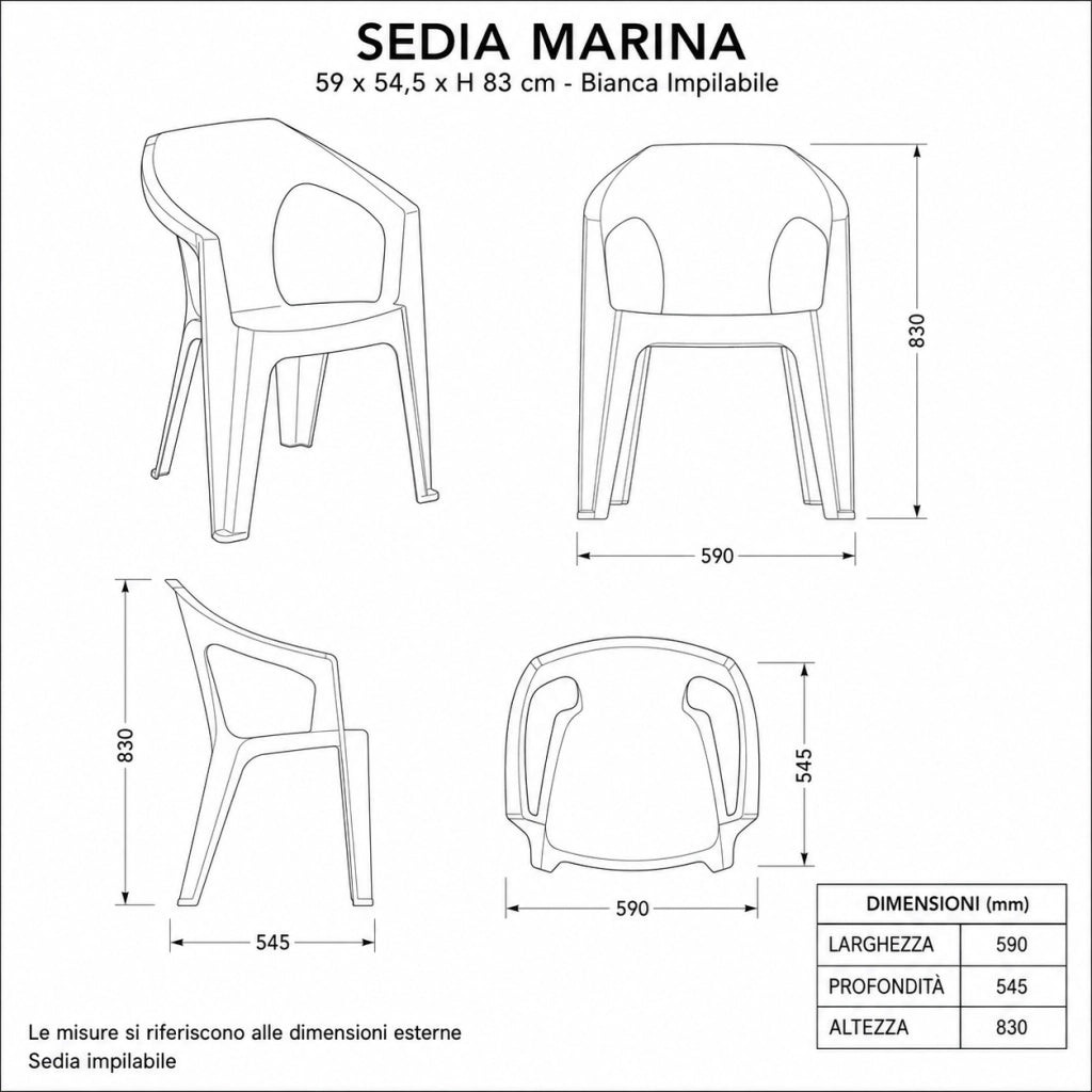 Toomax SEDIA MARINA 59X54,5XH83CM BIANCA IMPILABILE