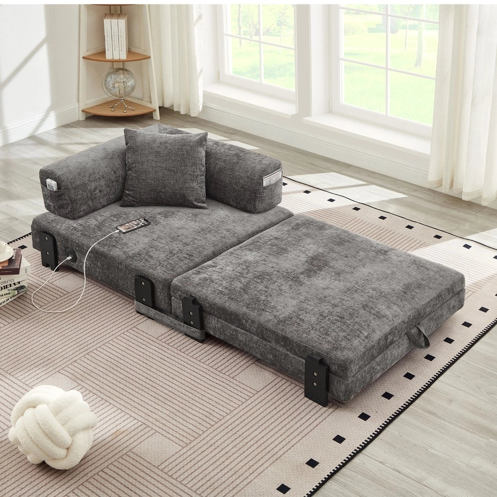 Divano Letto Pieghevole con Funzione Sleep, Porta USB/Type C e Contenitore ¨C Xylo ¨C Beige/Grigio Scuro