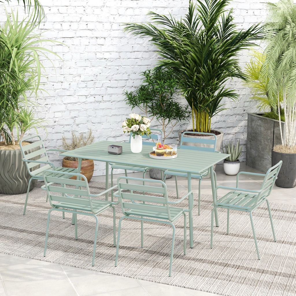 Set da giardino 7 pezzi con tavolo e 6 sedie impilabili in acciaio verde chiaro ¨C zephmum ¨C verde chiaro