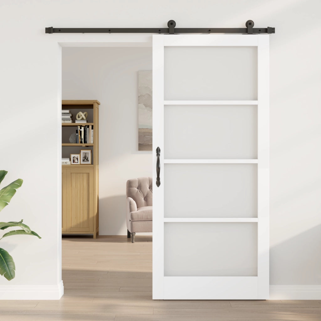 Porta Scorrevole  con Set di Ferramenta 'ORKDAL'Legno Solido e Vetro Bianco