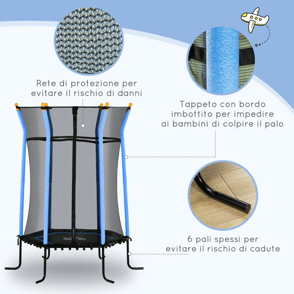 Trampolino Tappeto Elastico per Bambini con Ingresso a Cerniera e Pali Imbottiti Ø163.5x190 cm in Acciaio, PP e EPE