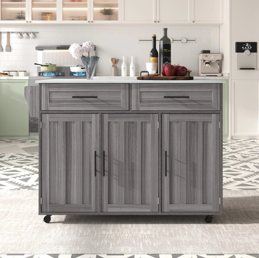 Carrello da cucina con piano pieghevole 129x46(71)x91;5 cm in MDF bianco e grigio