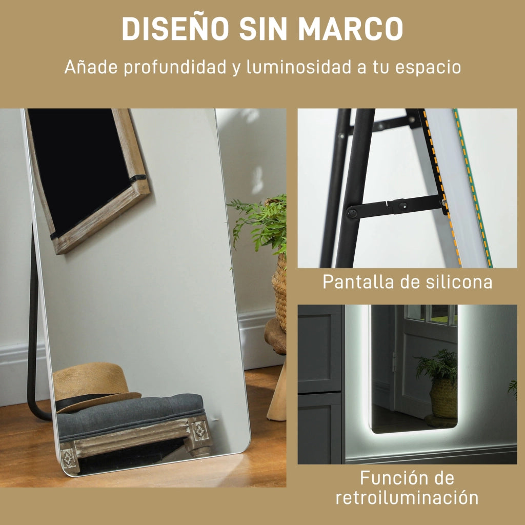 Specchio da Terra con Luce LED ¨C Xylo ¨C 150x40 cm, 3 Colori, Funzione Memoria