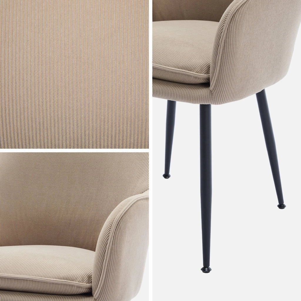 Poltrona in velluto a coste con gambe in metallo, beige