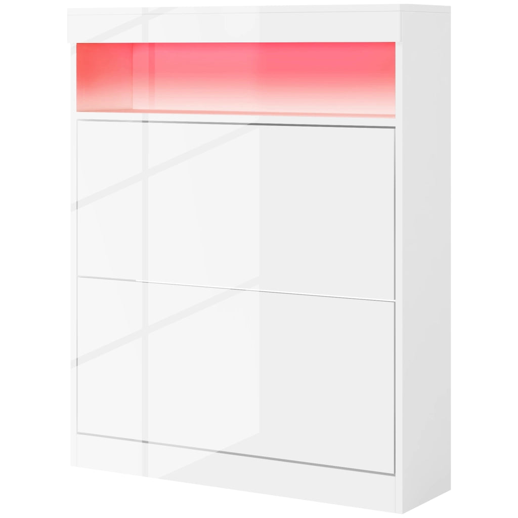 Armadio per scarpe con 2 ante e luci LED ¨C zephmum ¨C Bianco brillante 80x24x99,5 cm