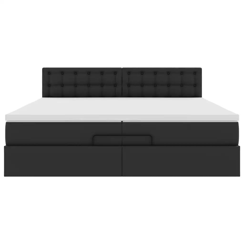 Struttura Letto Pouf con Materassi Nero 200x200 cm Similpelle 3311323