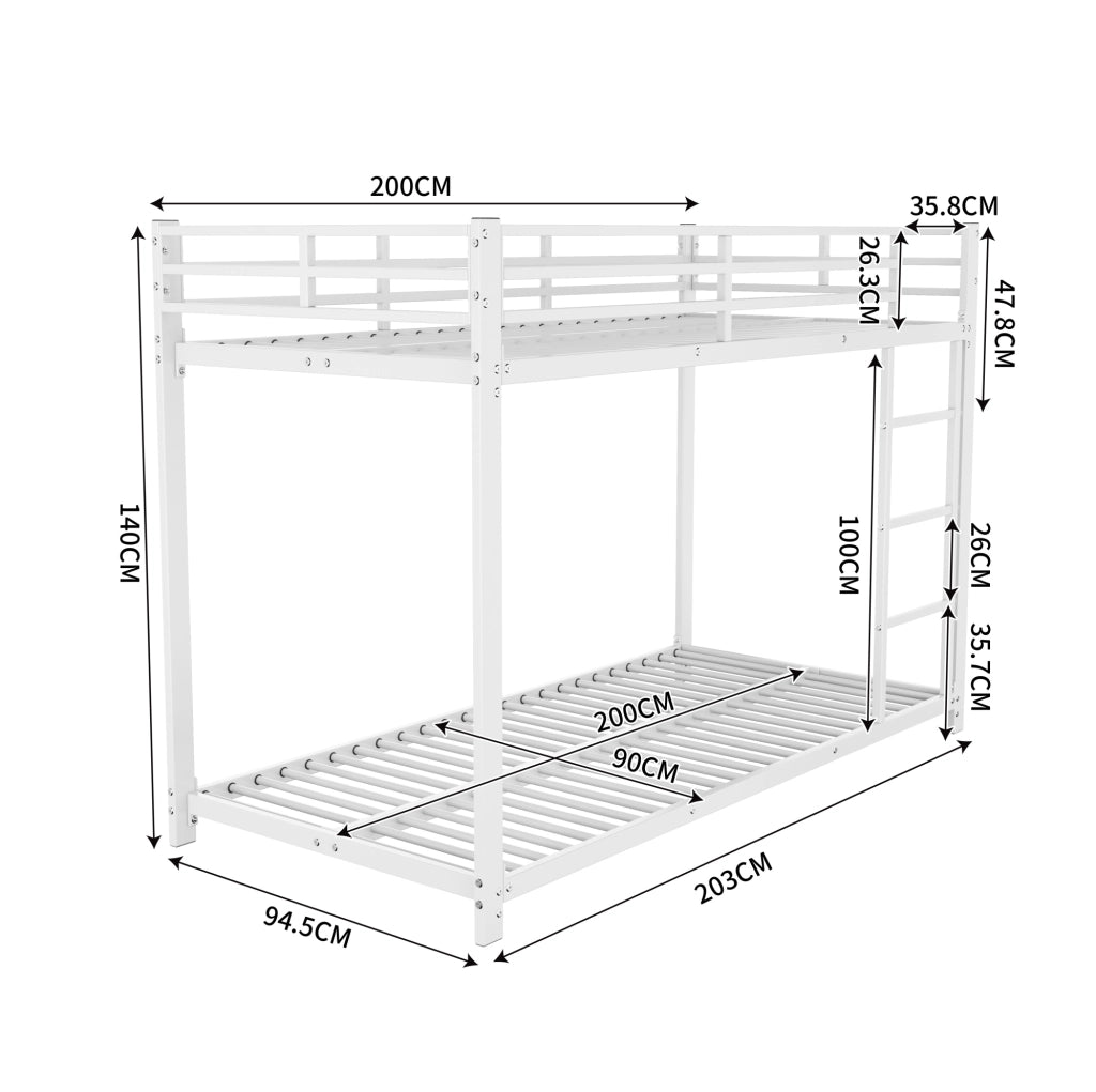 Letto a castello per bambini 90x200 cm in metallo bianco