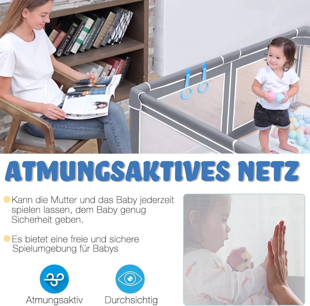 Box per bambini, 180 x 200 cm, in tessuto Oxford, con rete traspirante e porta con cerniera, portatile, grande area giochi di sicurezza per bambini