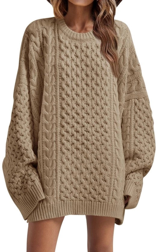 Trasforma la vita - Maglione da donna oversized - Maglione a maglia grossa - Collo rotondo - Lunghe maniche - Tessuto morbido - Silhouette rilassata - Maglione a cappuccio