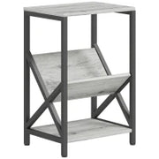 Tavolino da salotto contenitore a 3 livelli, con portariviste a V, struttura in acciaio, 40x30x61cm, Grigio scuro