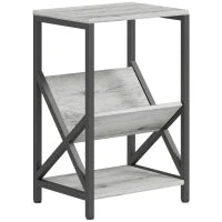 Tavolino da salotto contenitore a 3 livelli, con portariviste a V, struttura in acciaio, 40x30x61cm, Grigio scuro