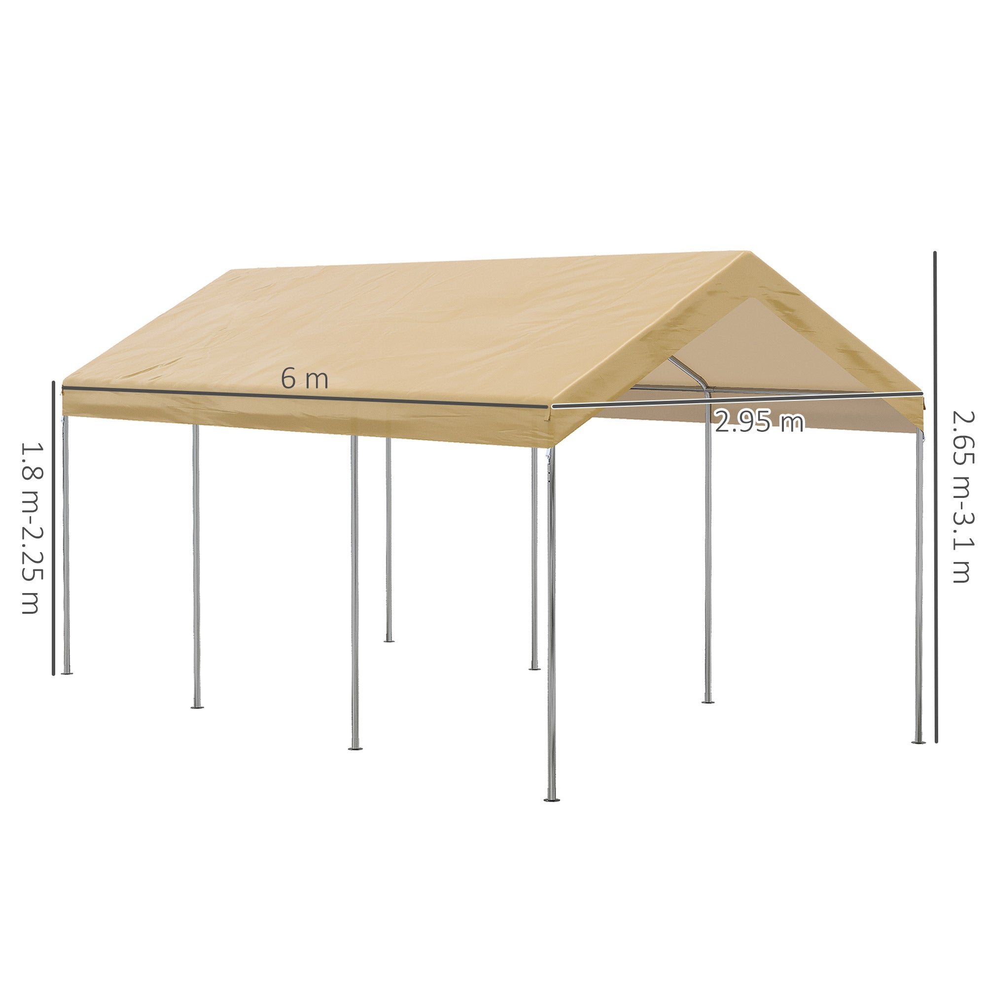 Box Auto da Esterno 600x295x265-310 cm in Acciaio e Polietilene Beige