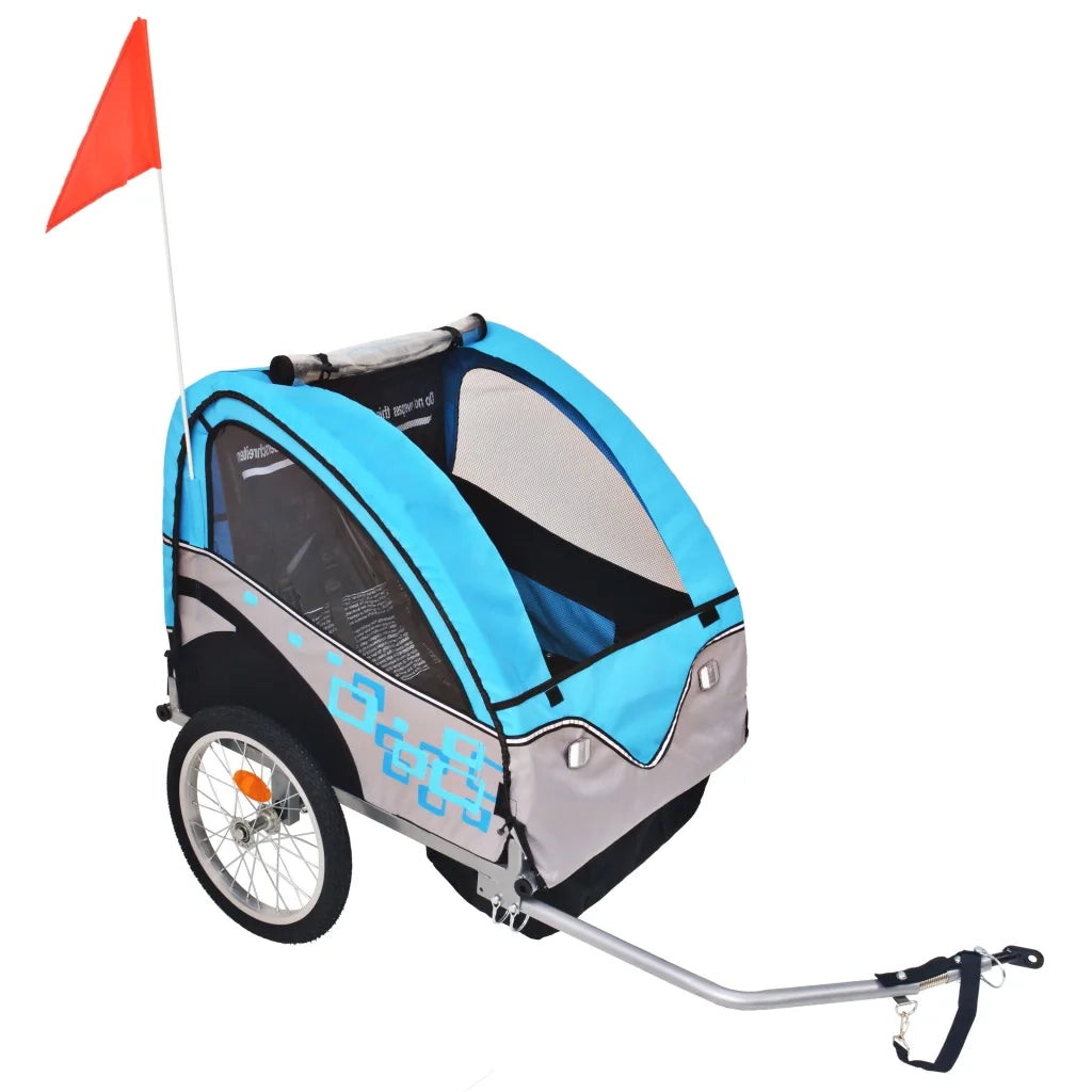 Rimorchio da Bici per Bambini Grigio e Blu 30 kg cod mxl 76790