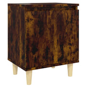 Comodino | Armadio da Notte | Mobiletto da notte con Gambe in Legno Massello Rovere Fumo 40x35x50 cm