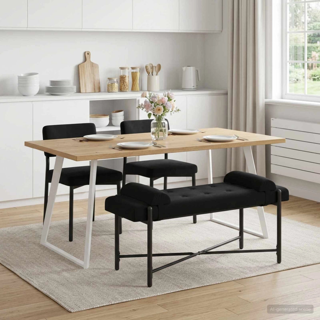 Panchina con bottoni e cuscini Nero 110 x 40 x 46 cm Velluto 42038391