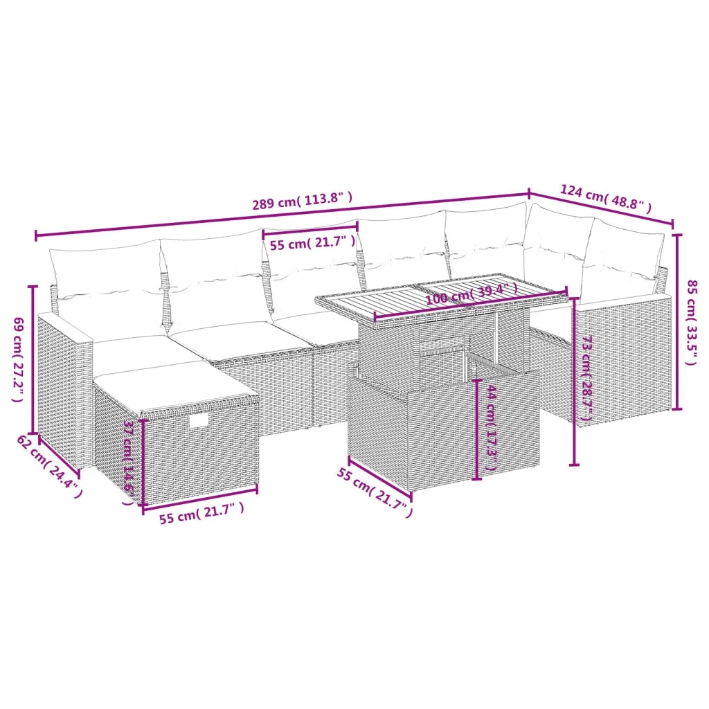 Set Divani da Giardino con Cuscini 8 pz Nero in Polyrattan 3276044