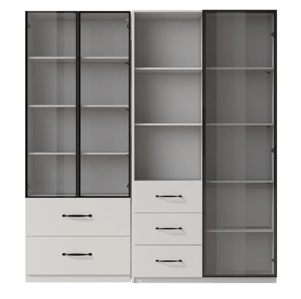 Vetrina LED modulare bianca 140 x 40 x 160 cm con cassetti