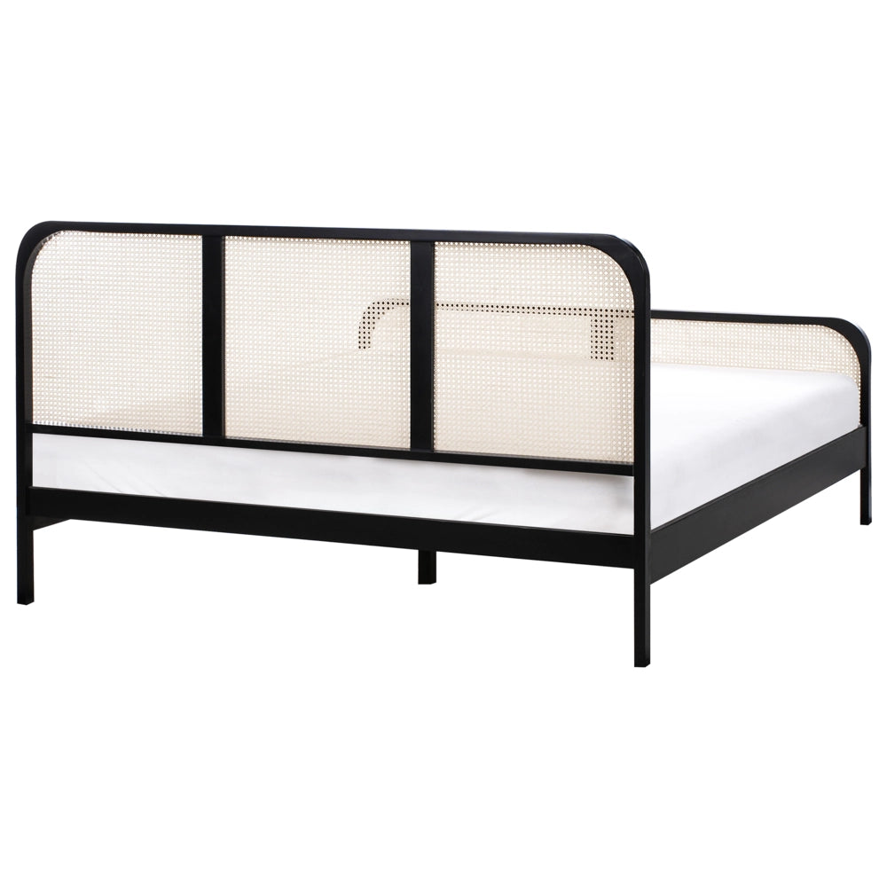 Letto in legno di pino nero UE matrimoniale 180 x 200 cm con testata a treccia viennese a doghe stile rustico minimalista