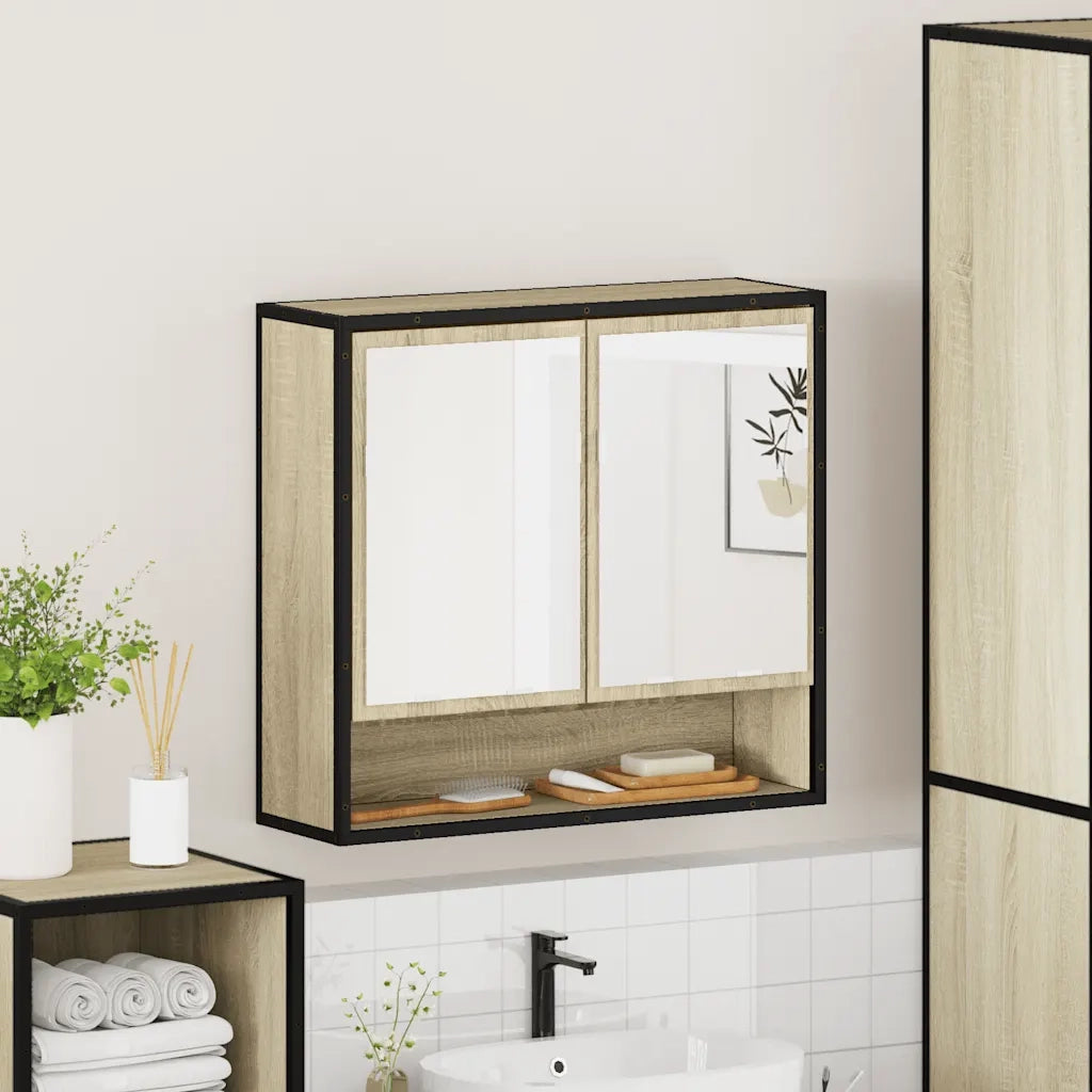 Mobiletto con specchio per bagno in rovere Sonoma 65x20x60 cm in legno ingegnerizzato 849260