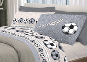 Completo Lenzuola Linea Pensieri Delicati 100% Cotone Disegno Calcio - Piazza E Mezza - Grigio