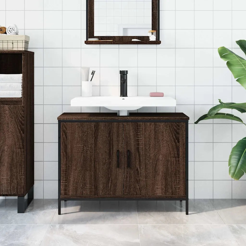 Mobile Lavabo | Armadio Lavabo Bagno Rovere Marrone 80x30x60cm Legno Multistrato