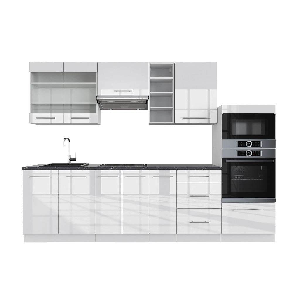 Cucina componibile Fame-Line Bianco lucido/Bianco 280 cm senza piano di lavoro Vicco