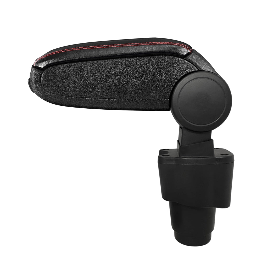 Bracciolo Centrale con Vano Portaoggetti per Auto Poggiabraccio per Automobile Specificata in Marca - Rivestimento in Similpelle - Nero con Cucitura Rossa - Dacia Sandero II