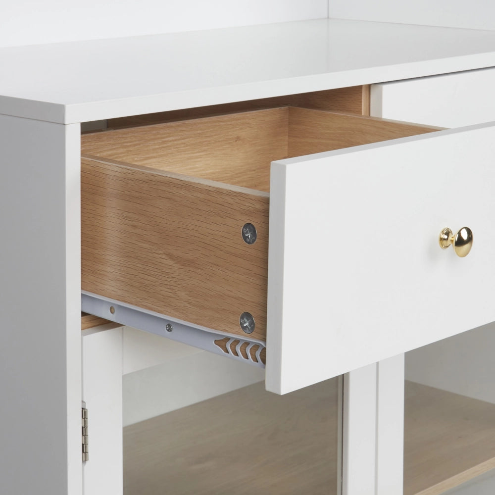 Mobiletto decorativo con cassetti e vetrina in vetro bianco soggiorno design elegante