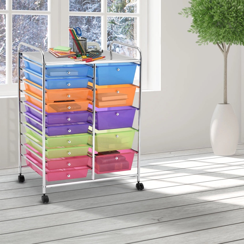 Carrello cassettiera multiuso con 15 cassettiera in plastica da cucina Contenitore con ruote Colorato-Armadi da ufficio