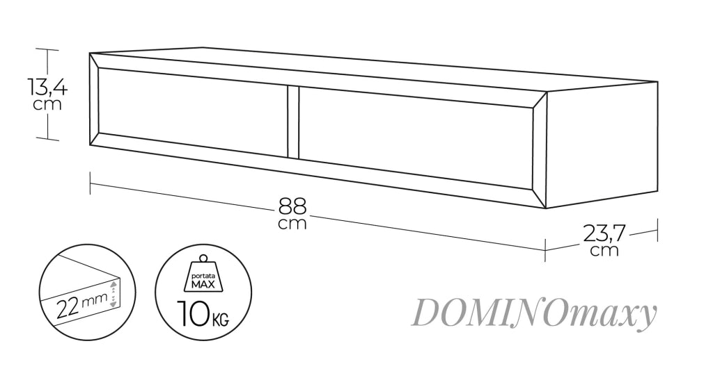 Mensola da Parete con 2 Cassetti 88,2x13,4x23,7 cm in Fibra di Legno Domino Maxi Nero
