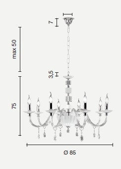 LAMPADARIO LIVIA 8 LUCI TORTORA- TRASPARENTE E CROMO ATTACCO E14 D.85CM
