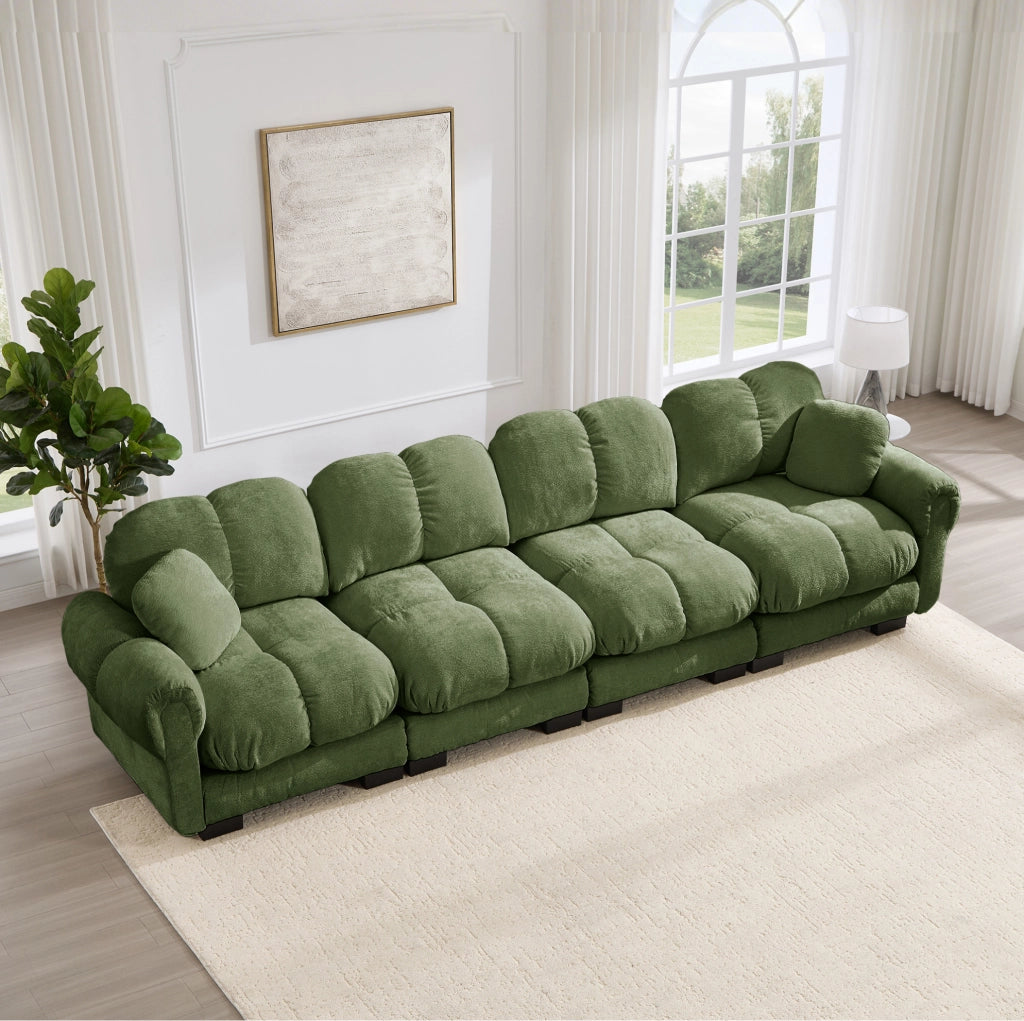 Divano modulare 330x86x90 cm in ciniglia verde