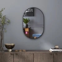 Specchio Bagno Ovale da Parete con Cornice in Alluminio, Verticale o Orizzontale, 60x90cm, Nero