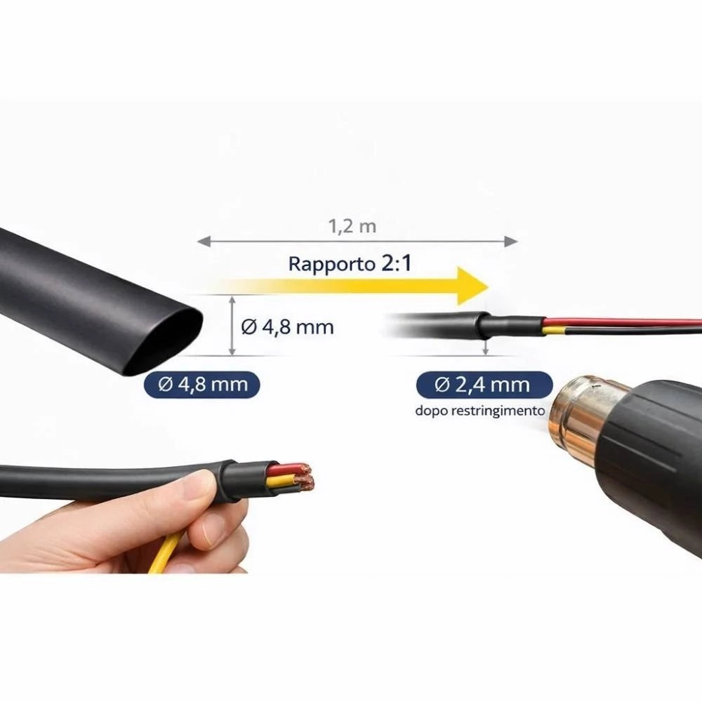 Raytech rgpo-b guaina termorestringente nera 1,2 m poliolefina reticolata *** diametro 4,8 millimetri , confezione 1