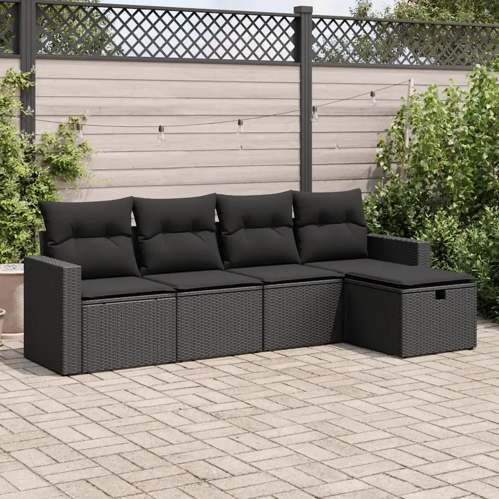 Set Divani da Giardino 5 pz | Set Salotto da Giardino con Cuscini in Polyrattan Nero
