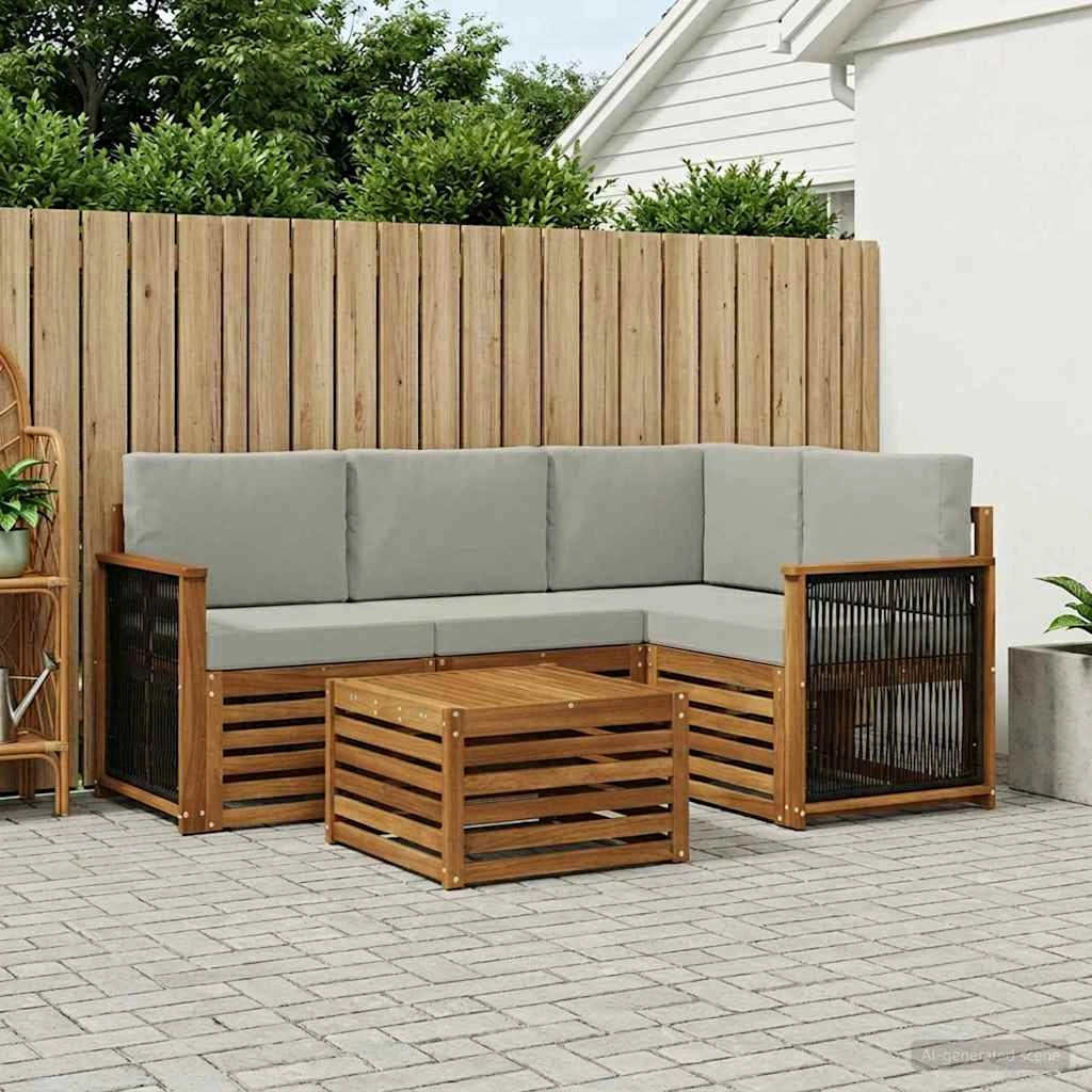 Set di divani da esterno 5 pz Naturale e Grigio Chiaro 3384322